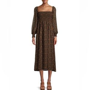 CAARA Long Sleeve Printed Midi Dress with Slit